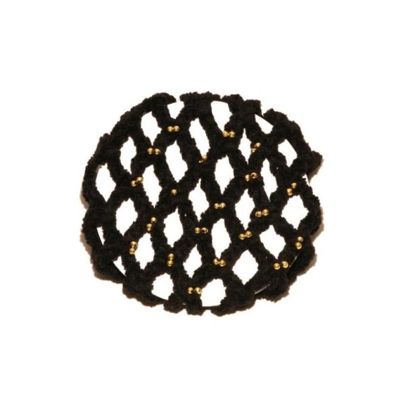 Chenille-Knotennetz mit Goldperlen - schwarz