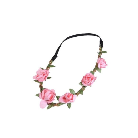 Haarband mit aufgesetzten rosefarbenen Rosen mit Gummiband