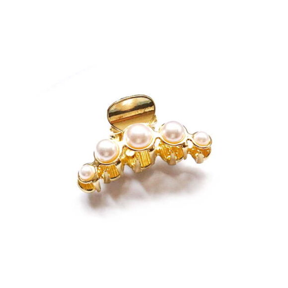 Haarklammer mini gold mit Perlen