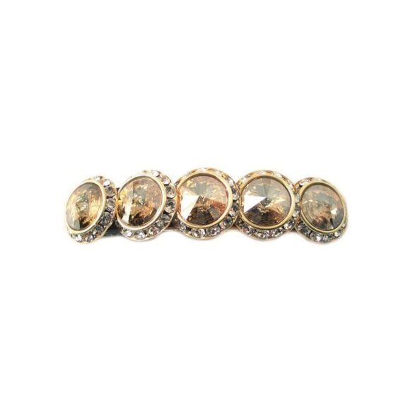Haarspange mit vier runden Swarovskisteinen in unterschiedlichen Farbschattierungen umrahmt von kleinen Strasssteinen gold braun