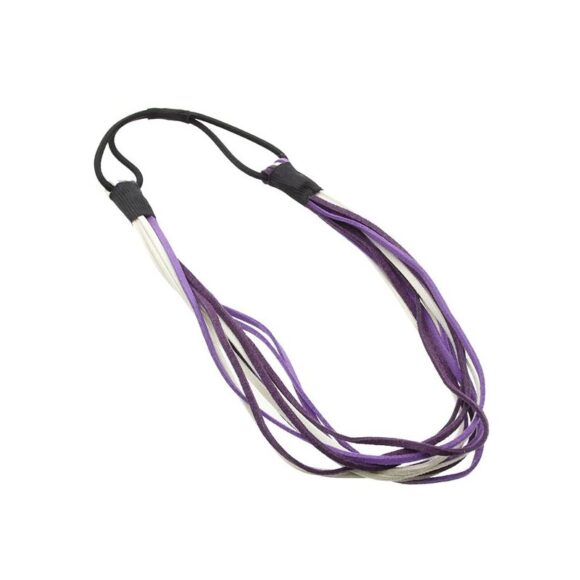 Haarband aus echtem Leder in mehreren Strippen mit unterschiedlichen Farben weiß, lila mit Gummizug