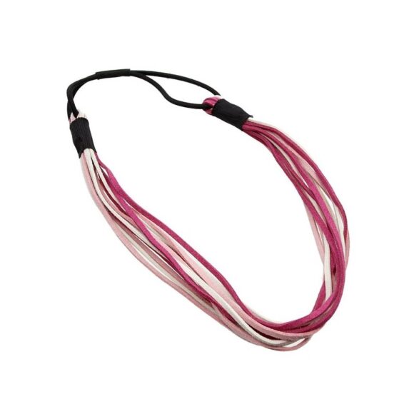 Haarband aus echtem Leder in mehreren Strippen mit unterschiedlichen Farben weiß, rose, pink, mit Gummizug