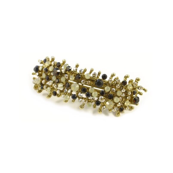 Patenthaarspange Gestell gold mit vielen Swarovskisteinen in unterschiedlicher Größe und Farbschattierungen schwarz opal cristall braun