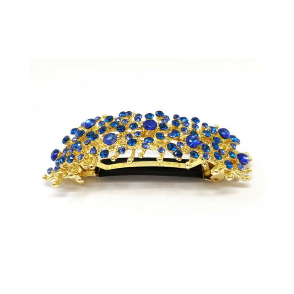 Patenthaarspange Gestell gold mit vielen Swarovskisteinen in unterschiedlicher Größe und Farbschattierungen royal blau