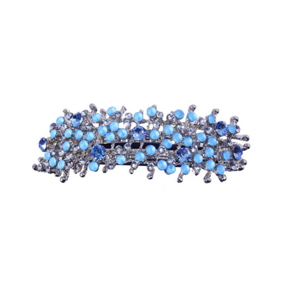 Patenthaarspange Gestell silber mit vielen Swarovskisteinen in unterschiedlicher Größe und Farbschattierungen hellblau