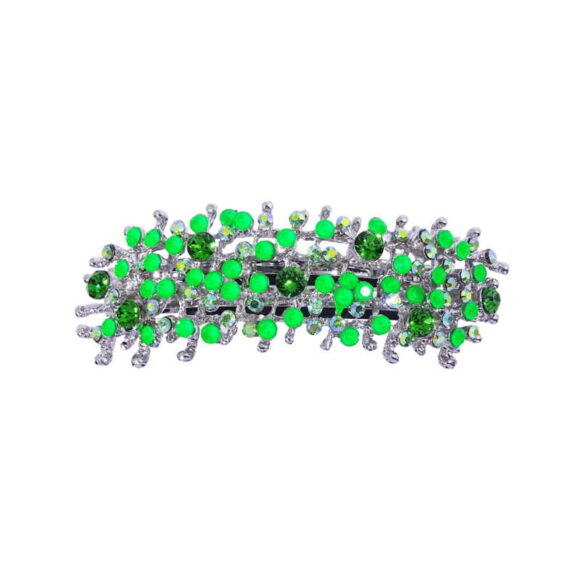 Patenthaarspange Gestell silber mit vielen Swarovskisteinen in unterschiedlicher Größe und Farbschattierungen grün