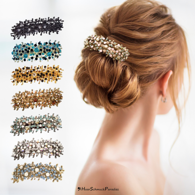 Frau mit Haarspange Premium Collection und verschiedene Farbvarianten der Spange