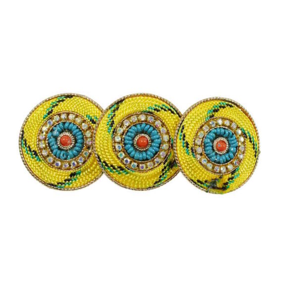 Haarspange mit drei geometrischen Ringen Retrolook gelb