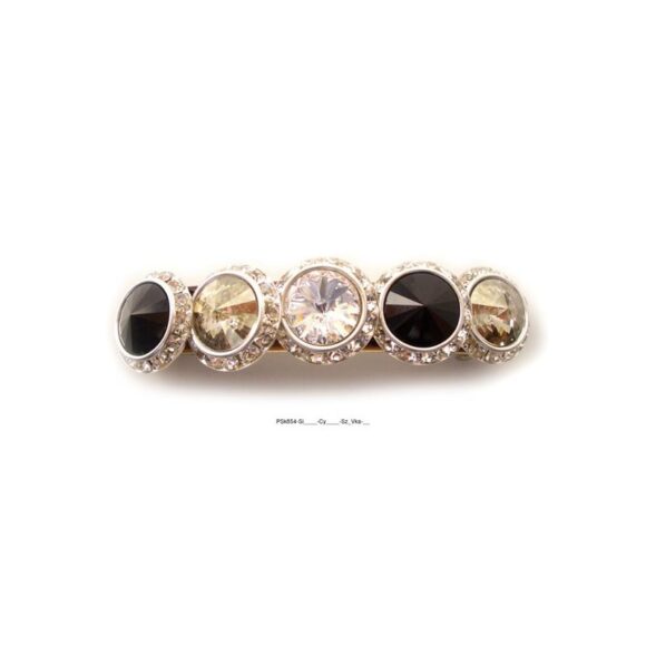 Haarspange mit fünf runden Perlen umrahmt von Swarovskisteinen in cristall schwarz beige silber