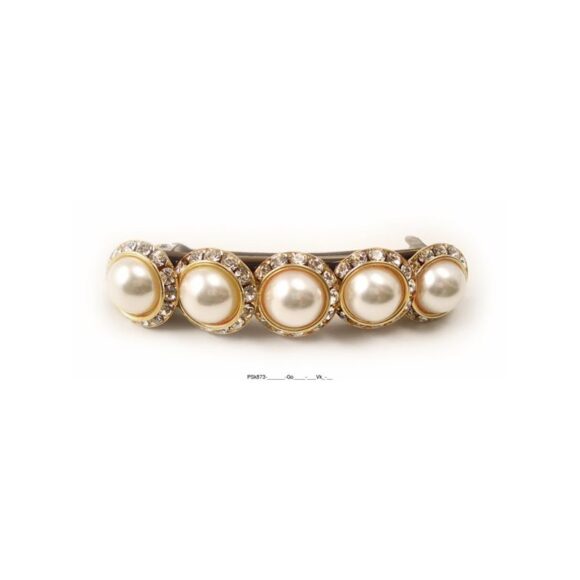Haarspange mit fünf runden Perlen umrahmt von Swarovskisteinen in cristall gold